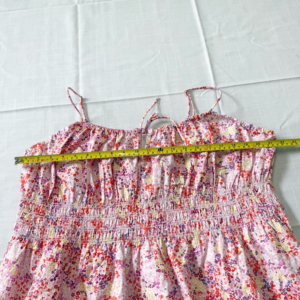 H&M SMOCKED ORGANIC COTTON FLORAL MAXI DRESS SIZE XXL Spaguetti Straps Summer - Picture 6 of 8